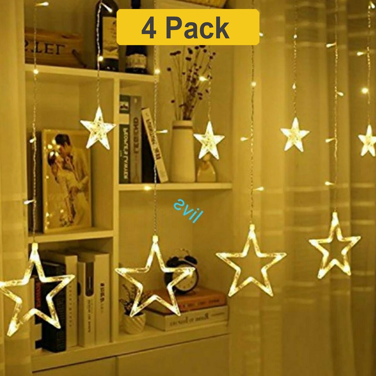 Warm White Star Curtain Lights — 138 LEDs, Magical Fairy Design